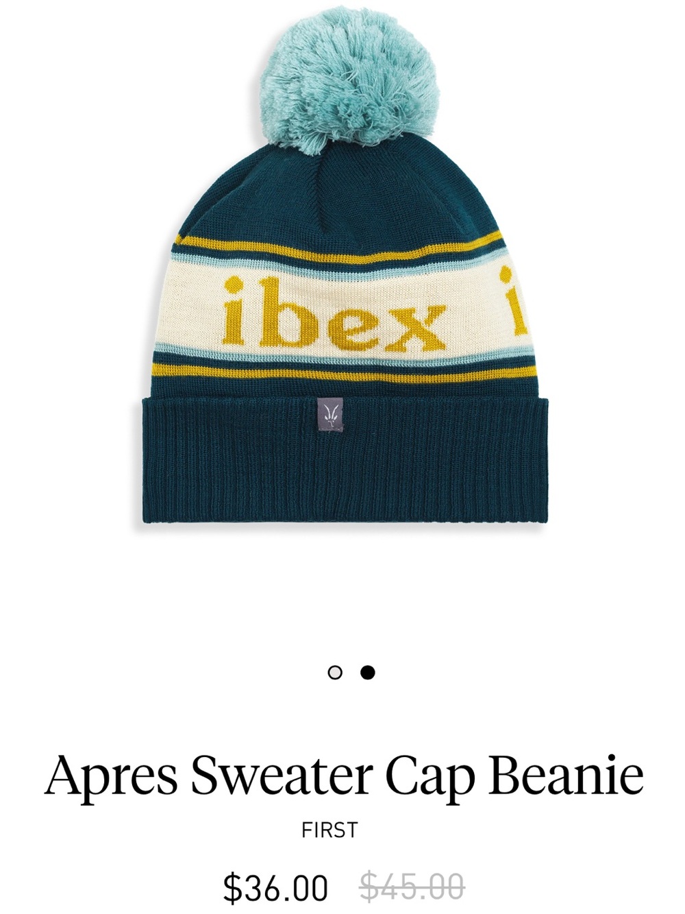 Ibex: ' Apres Sweater Cap Beanie in Teal & Cream